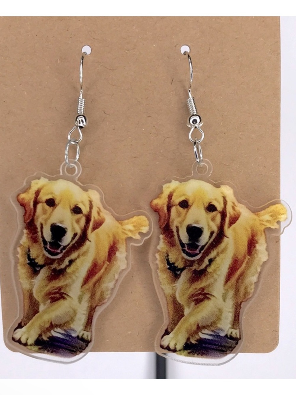 Golden Retriever Dog Acrylic Earrings - Fashion Jewelry Vet Dog Lovers